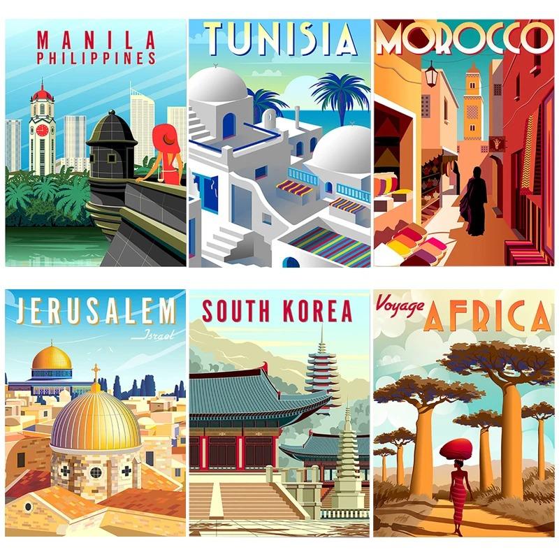 Nordic Vintage Metal Tin Signs Travel Cities Posters Turkey Dubai Tanzania Landscape Retro Plate Home Wall Decor Room Decoration