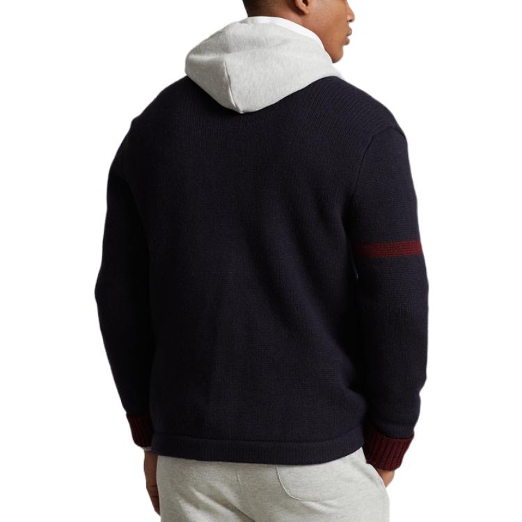 Polo Ralph Lauren FW22 Button V-Neck Letter Print Wool Sweater Men Sweater Navy-Blue MNPOSWE16821196