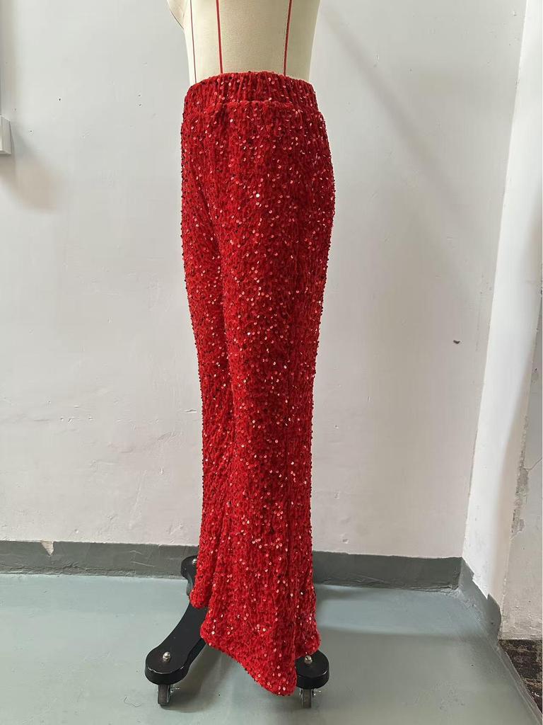 Women's Waist-Slimming Sequin Wide-Leg Pants - Summer Fashion, European & American Style