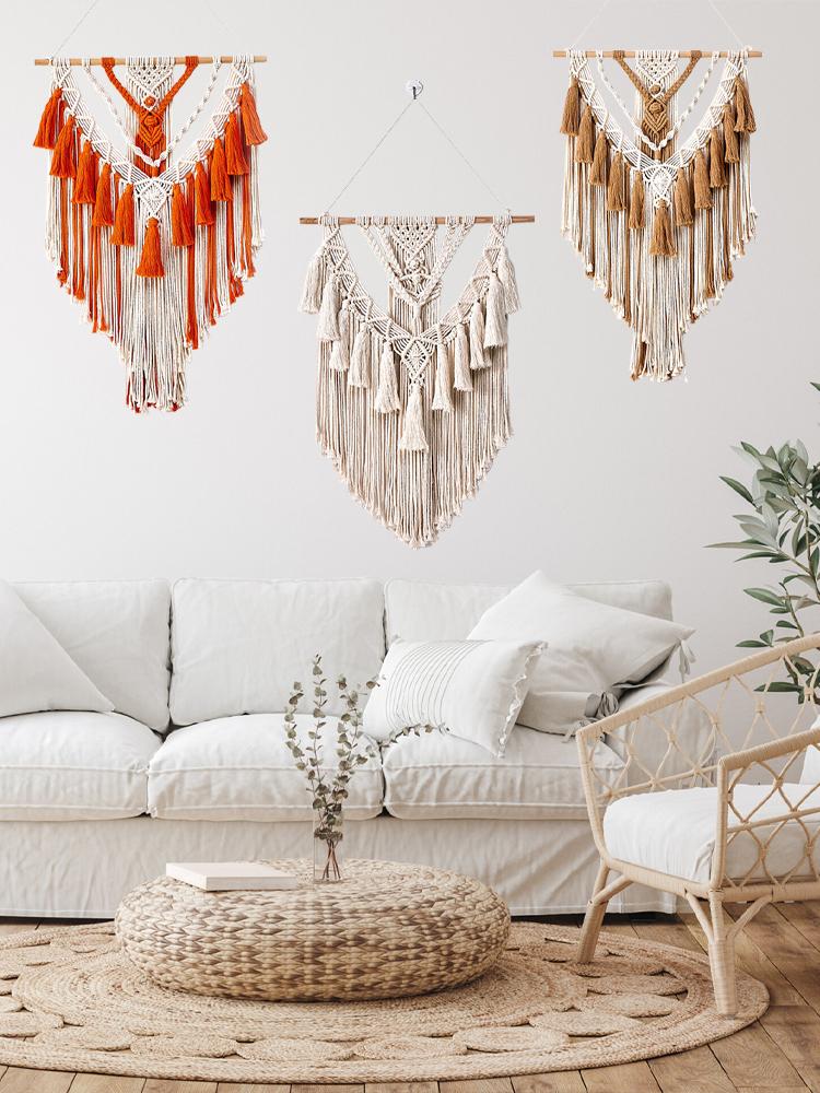 Boho Macrame Wall Hanging Handwoven Cotton Rope Tapestry with Tassels Nordic Home Decor