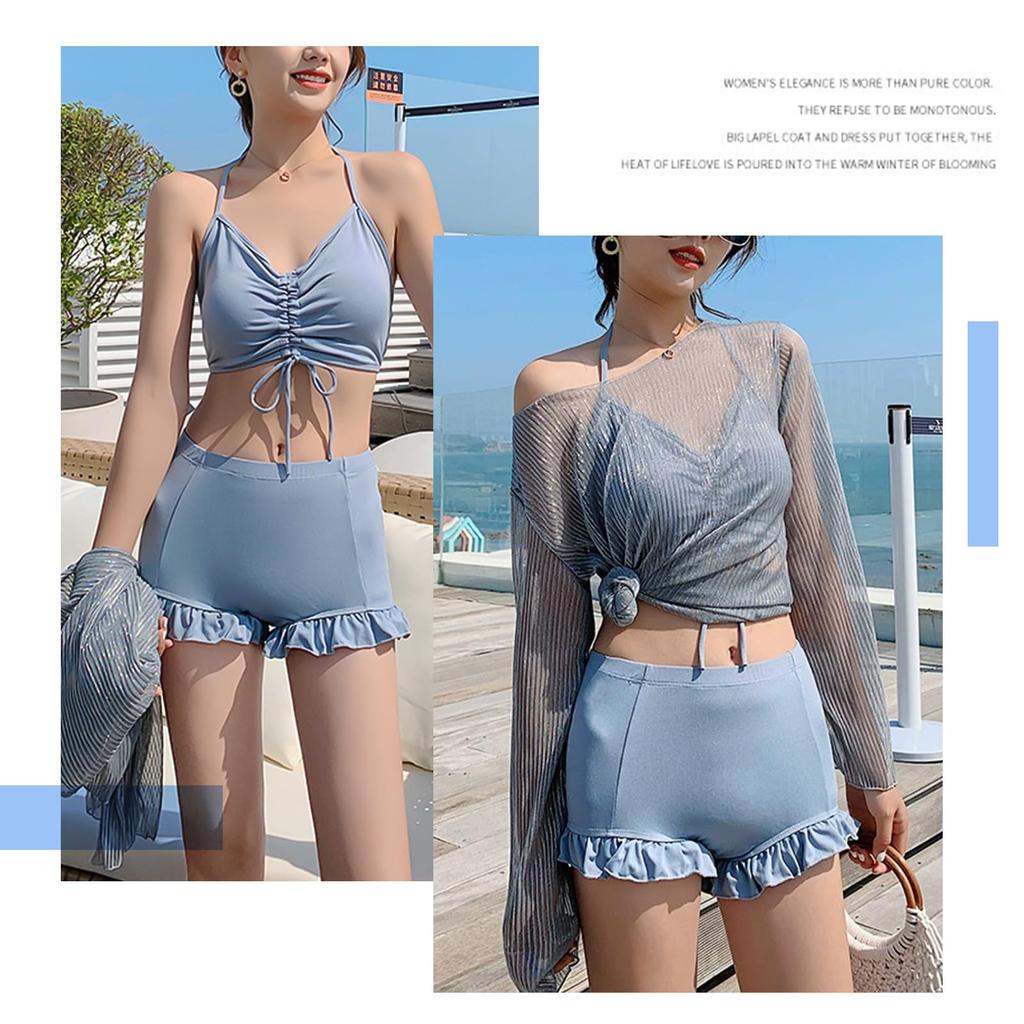 SeiunAn Bikini Swimsuit with Separate Tankini and Rash Sheer UV Sun Perfect for the Beach or Pool Women's 3-Piece Shorts, Guard, Cover-Up, Wireless,