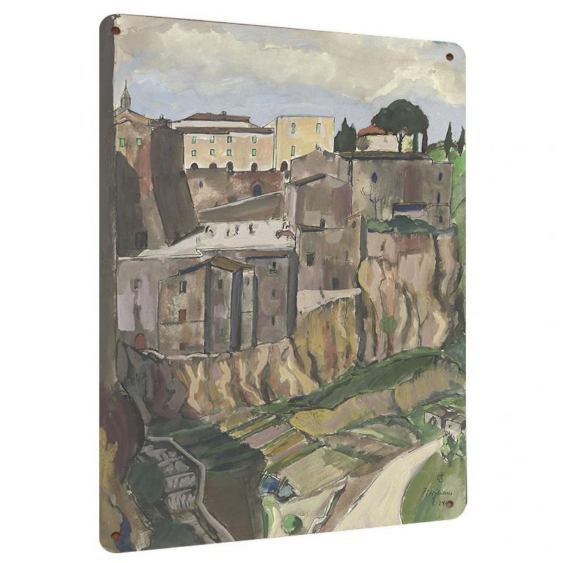 

Vintage European Cliff Town Landscape Metal Wall Art Decorative Painting for Living Room 20x30cm（7.8x11.8inch）