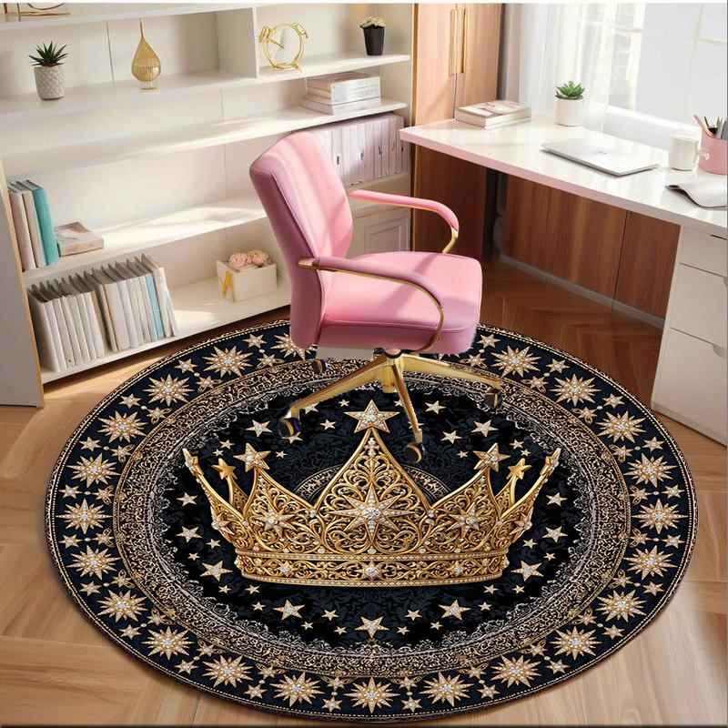 Royal Crown Stars Round Carpet Chair Cushion Round Entryway Rug, Soft Round Rugs for Living Room, Bedroom, Circle Carpet Decor Gifts