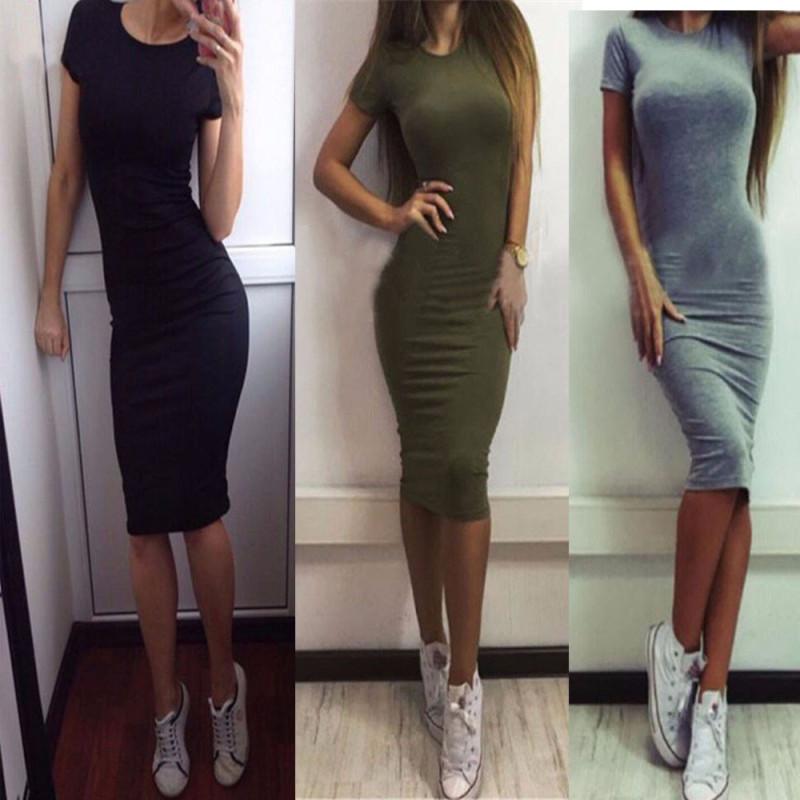 Sexy Round Neckline Skirt Fashion Short-sleeved Mini Dress Tight-fitting Hip Skirt