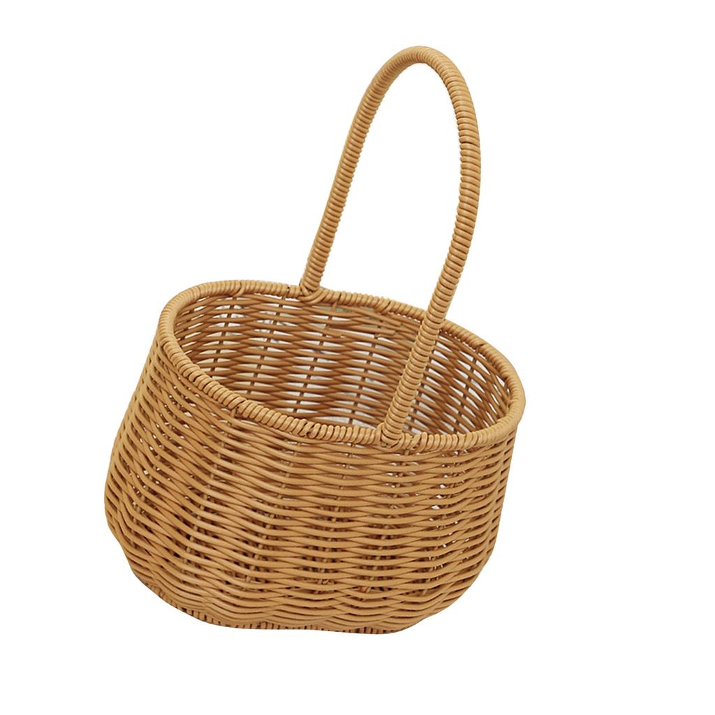 Portable Woven Basket with Handle PP Rattan Hand Woven Hamper for Fruits Vegetables Gifts