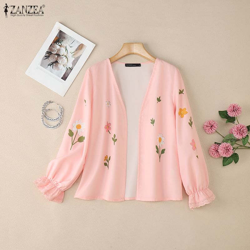 ZANZEA Women Floral Print Casual Long Sleeve Cardigan Blouse