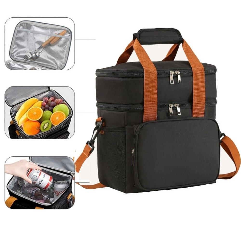 

17-liter expandable double-layer lunch insulated box, lightweight leak-proof lunch bag with side tissue pocket and adjustable shoulder strap чёрный