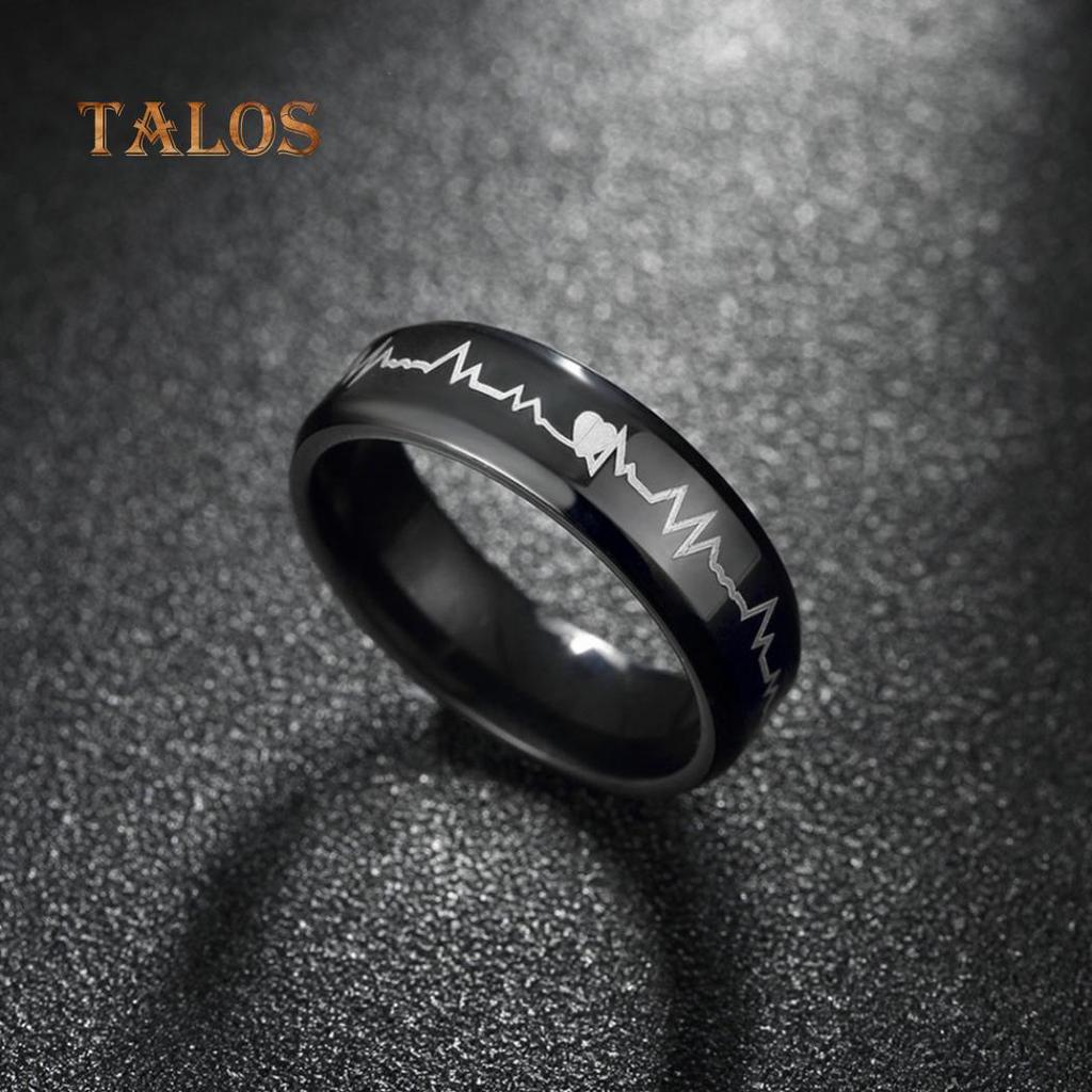 Electrocardiogram Stainless Steel Glow In The Dark Heart Rate Couple Finger Ring