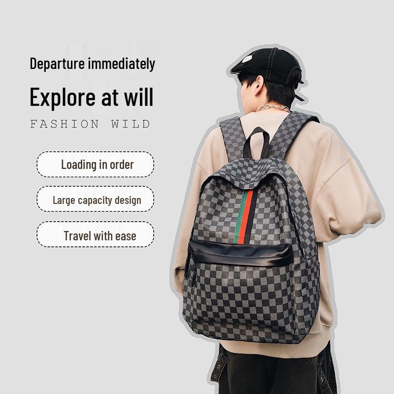 Cross-Border Plaid Korean-Style Large Capacity Backpack - Trendy, Versatile, Cool Outdoor Travel Accessory