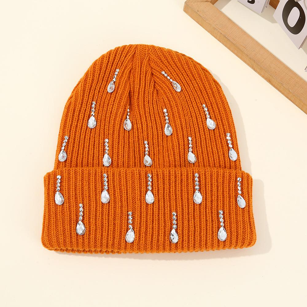 New European and American Pearl Flash Diamond Knitted Hat Double-layer Outdoor Warm Personalized Street Wool Hat Wholesale