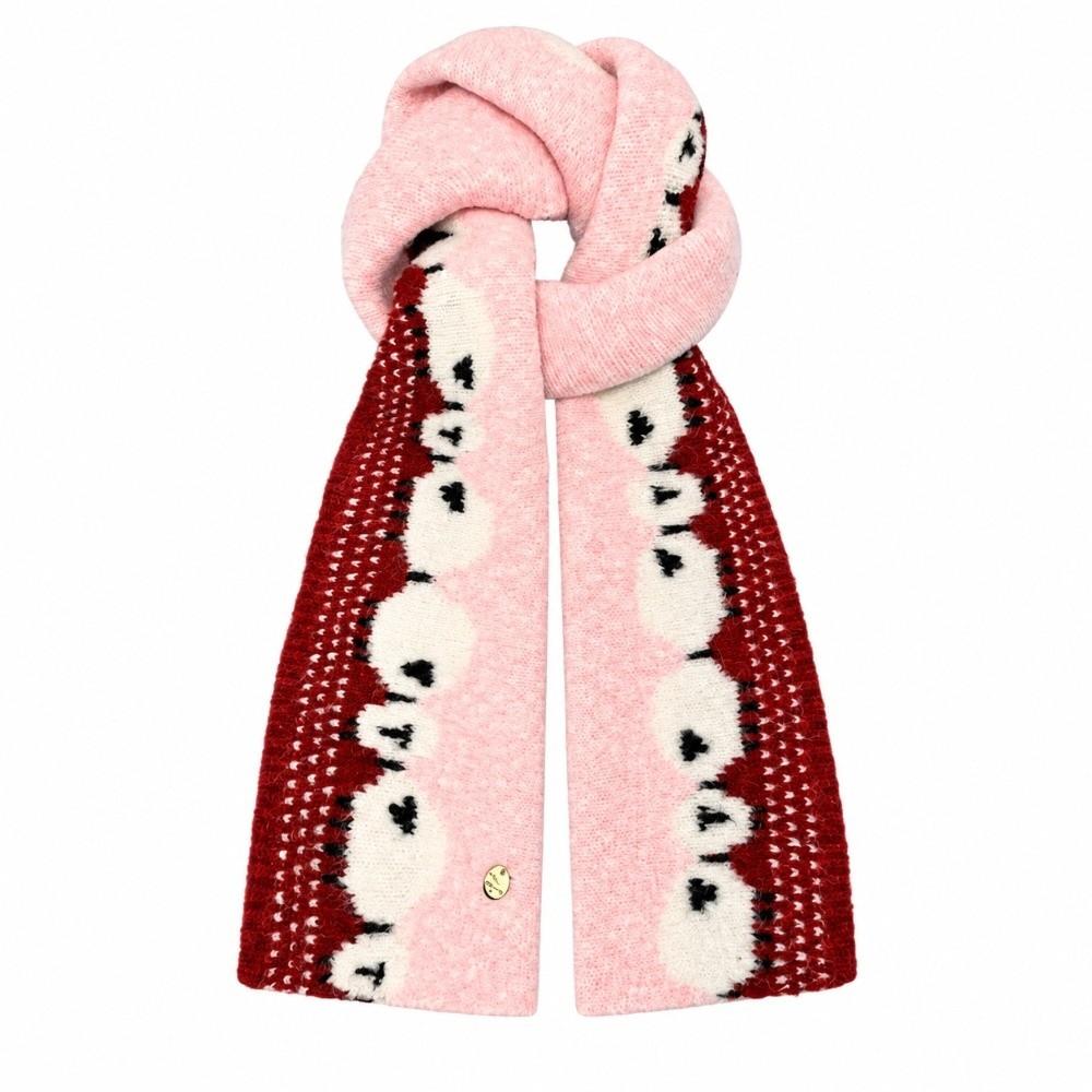 Color Contrast Winter Knitted Scarf Thick Plush Wool Blend Neckerchief Christmas Gift