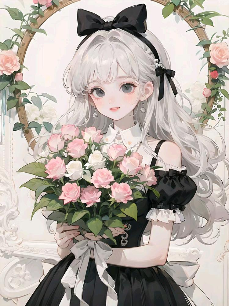 Handmade DIY Japanese 5D Anime Diamond Painting Cartoon Girl Full Circle Square Cross Stitch Mosaic Home Decoration