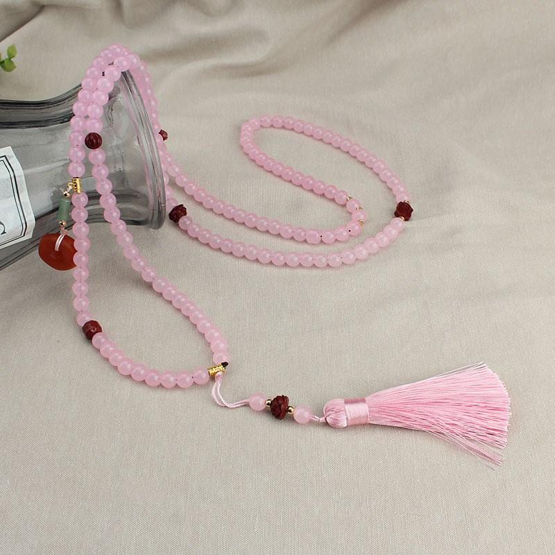 Chinese Style Tassel Beaded Necklace Ethnic Style Women Buddhist Buddha Meditation Necklace Cheongsam Sweater Chain Jewelry