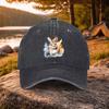 Watercolor Rabbit Print Washed Baseball Cap Adjustable Cotton Unisex Outdoor Headwear