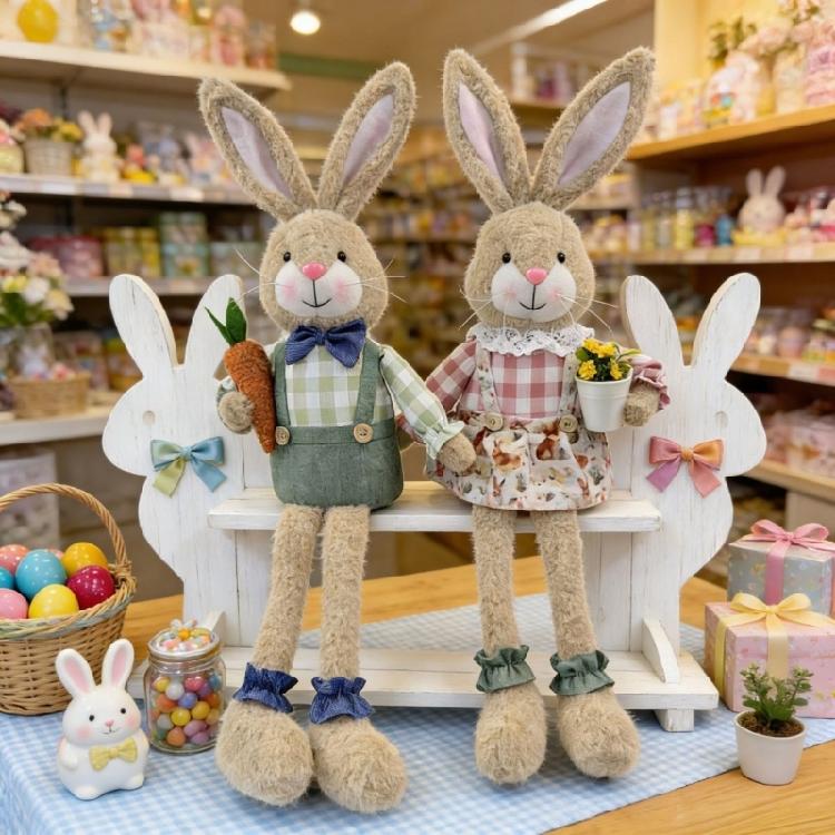 Sturdy Long Leg Sitting Easter Rabbit Plush Desktop Decoration Creative Party Display Ornament for Safe Use
