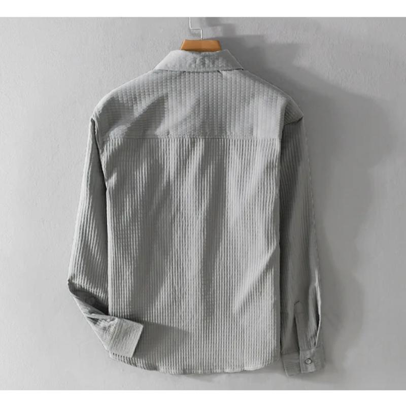 Spring Autumn Long Sleeve Shirt Men Daily Casual Men Shirts Turn-down Collar Solid Color Shirts with Pocket Simple Style Men Tops