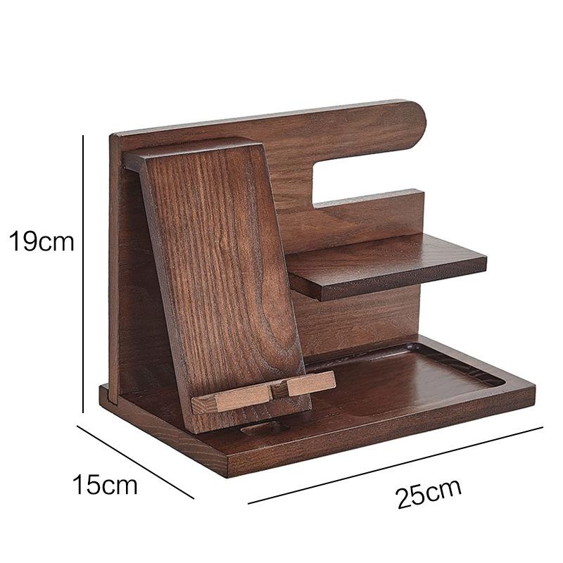 Multifunctional Wooden Phone Holder and Charger Stand with Watch and Glasses Organizer