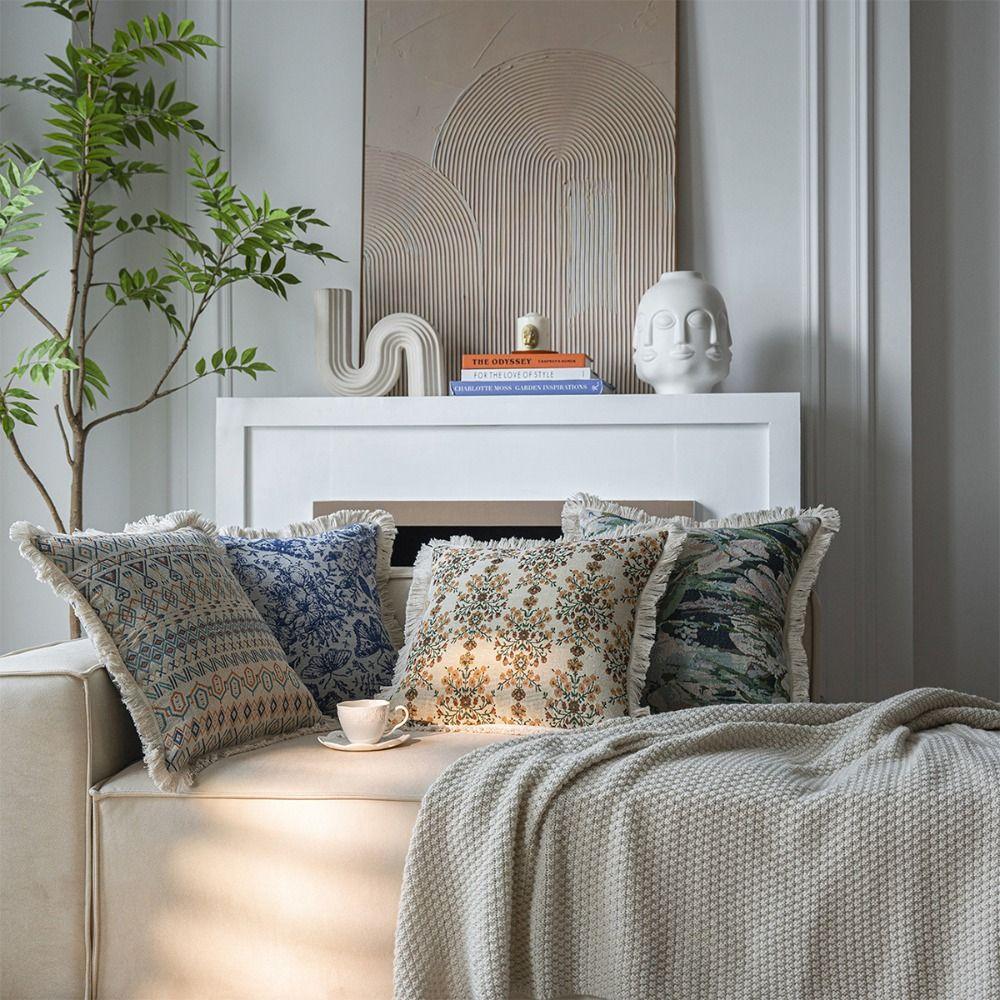 Oil Painting Jacquard Throw Pillowcase Tassel Cushion Cover Comfortable Throw Pillowcover  Sofa/Bed