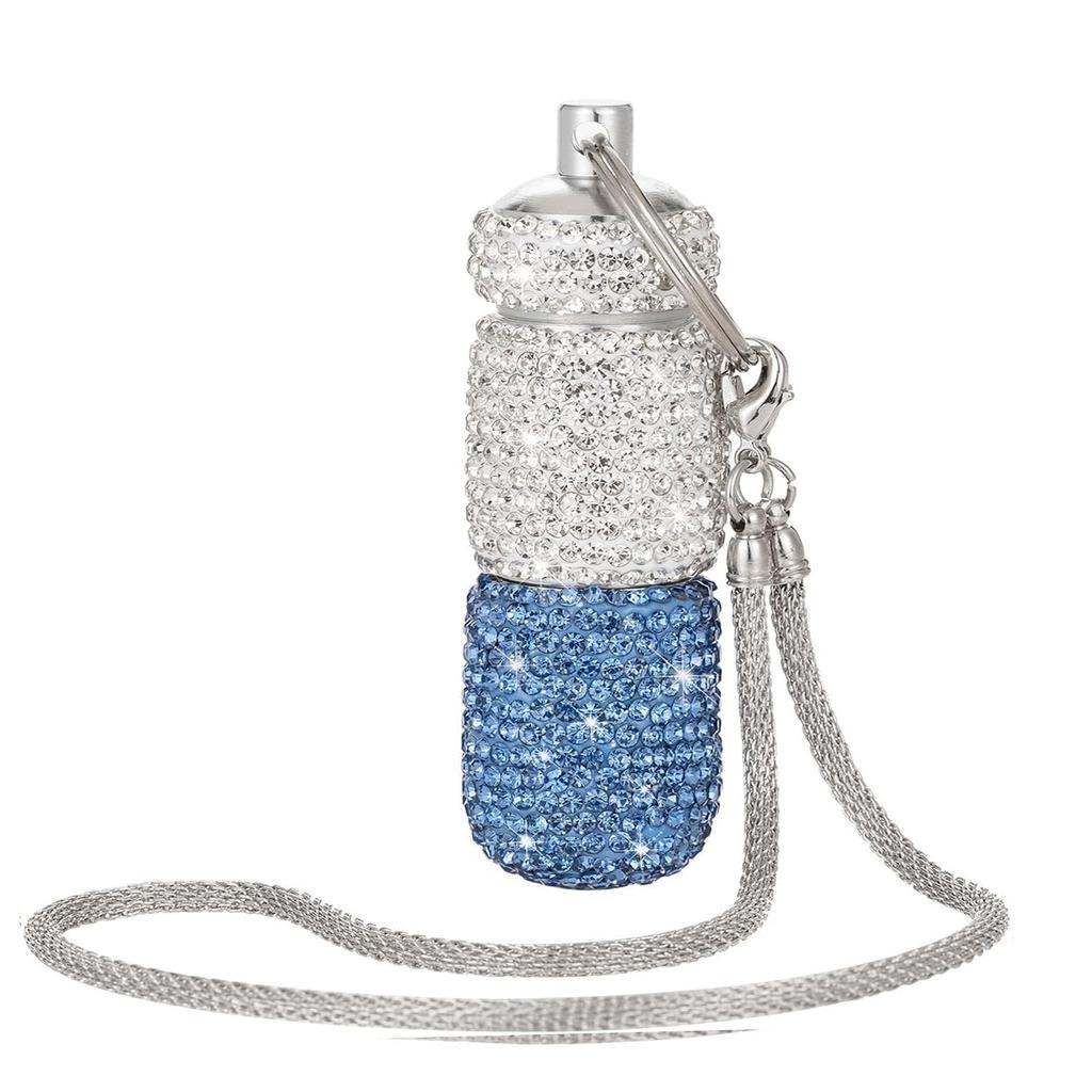 Bling Keychain Pill Box 2 Compartments Small Travel Pill Case Organizer Crystal Diamond Medicine Bottle Pill Bottle Keychain