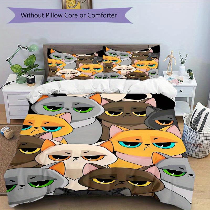 3pcs Cat, Cartoon Bedding Set, Breathable and Soft, Suitable for All Seasons, Ideal for Home Use, Suitable for Bedroom Decor Yy250821207