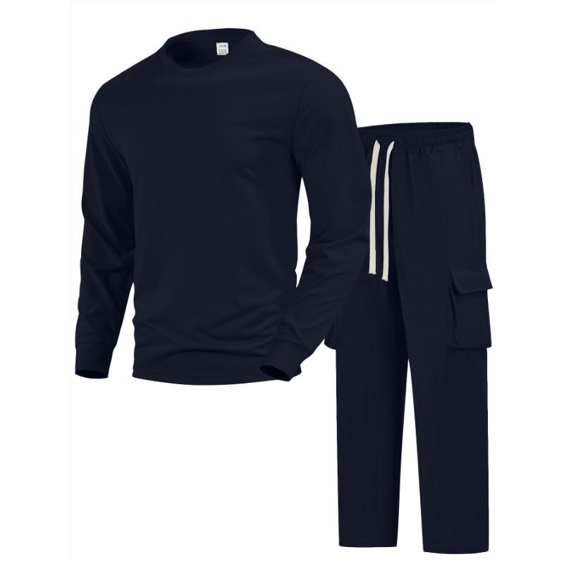 Men's Fashion New Round Neck Long-sleeved Cargo Trousers Sports Leisure Outdoor Suits Conjuntos Hombre