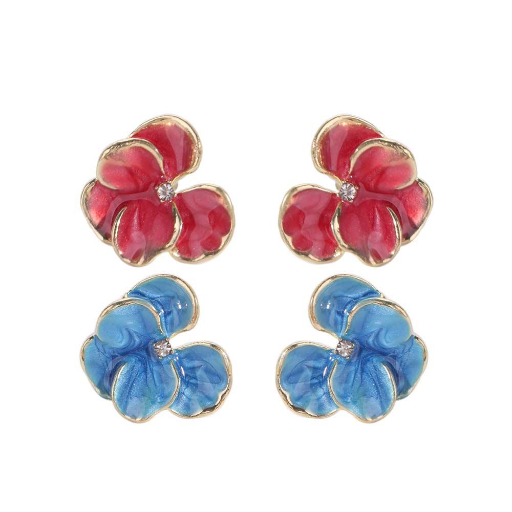 Luxury Flower Stud Earrings Rhinestone Five Petals Earrings 3D Petal Flower  Earrings  Women