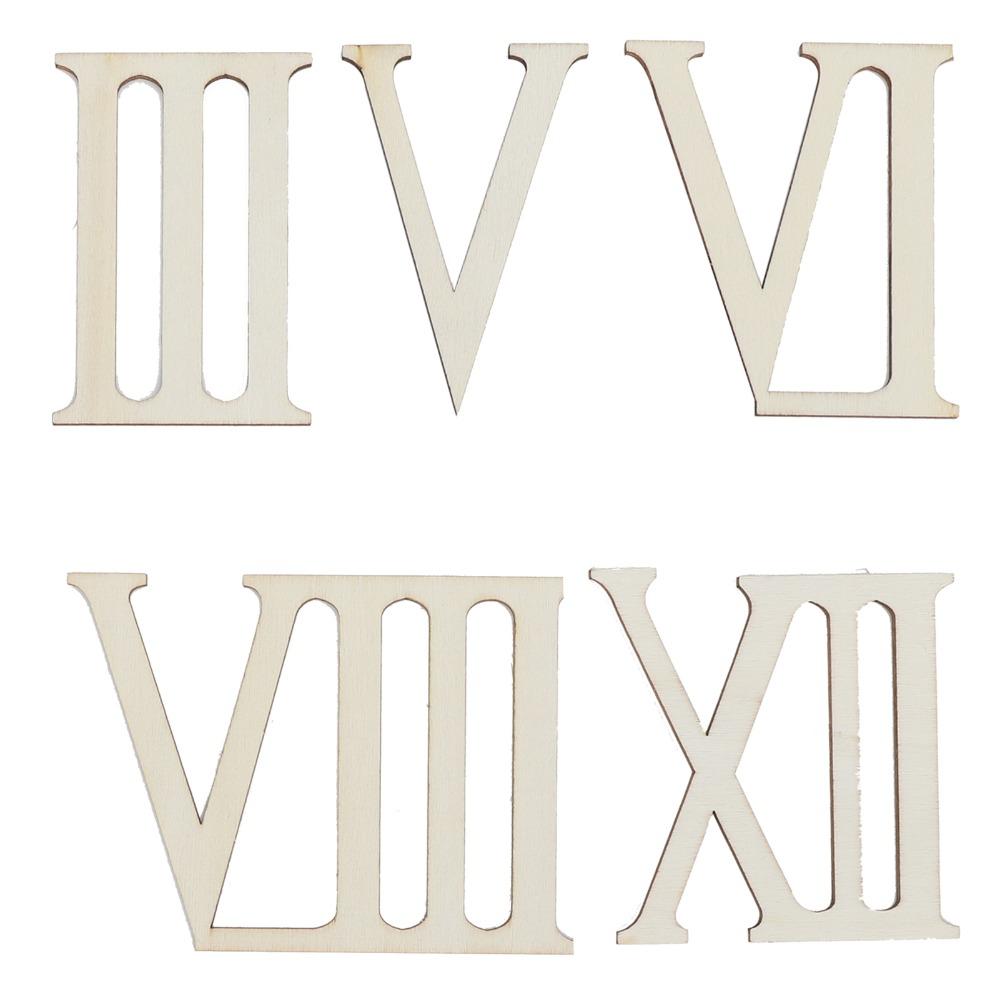 12pcs 7CM Wooden Roman Numerals Self Adhesive Wooden Chips Wood Craft Decorations Vertical Bars DIY Clock Numbers