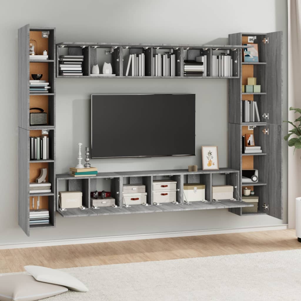 10 Piece TV Cabinet Set Grey Sonoma Particleboard