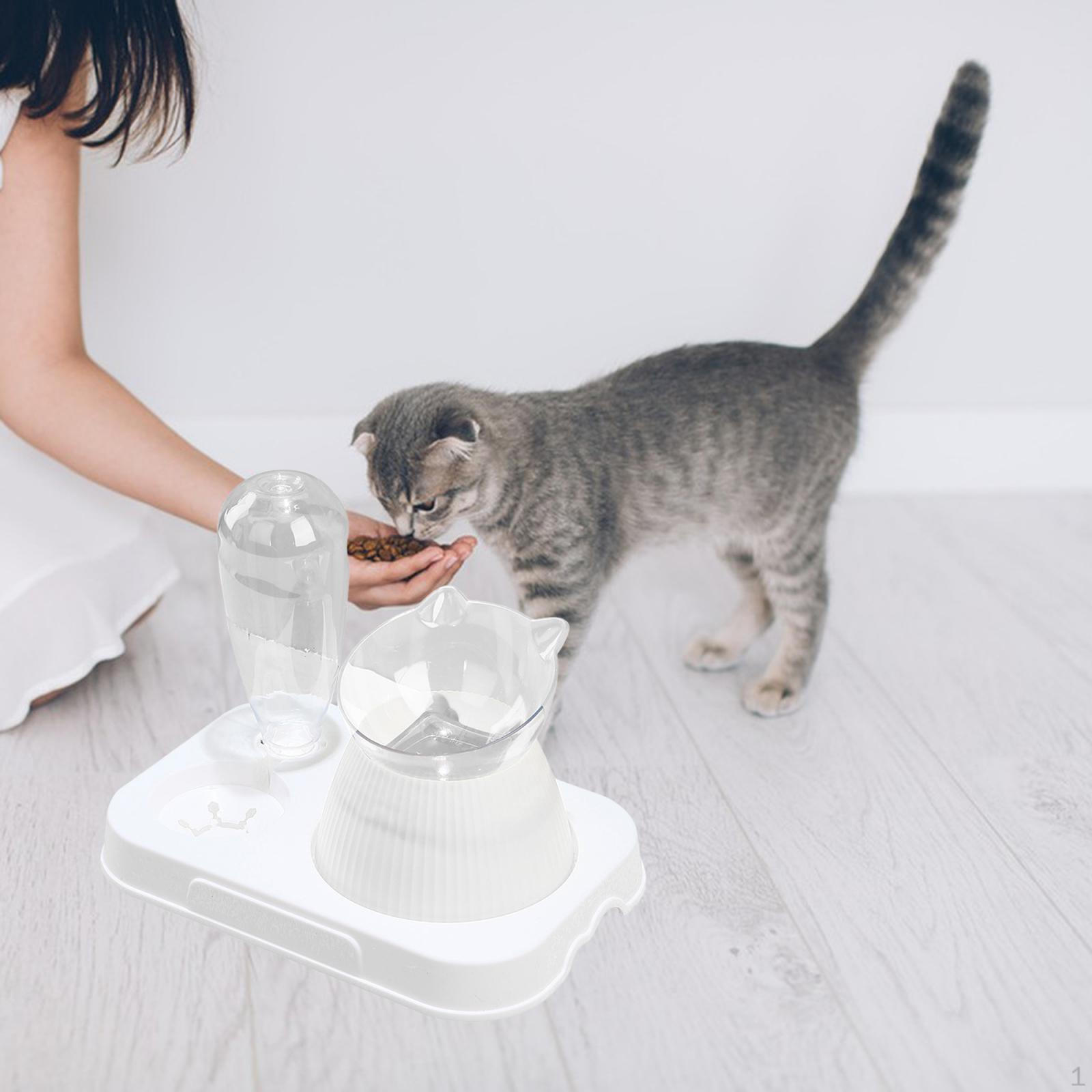 

Cat Food Bowl Pet Feeder Waterer with Water Dispenser for Small Dogs Supplies White