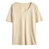 Snowflake Cotton Korean Version Women's Clothing V-neck Loose Front Shoulder Short-sleeved T-shirt Women's High-end Sense Lazy Wind Wear Solid Color C