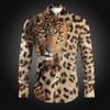 Men Slim Fit Long Sleeve Collared Shirts With Full Body Leopard Spot Texture & Front Leopard Head Motif Embellishment