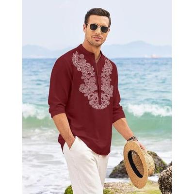 Men’s Cotton Blend Short Kurta with Full Sleeves and Ethnic Neck Design | Casual Crinkle Texture Kurta with Mandarin Collar