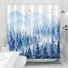 Winter Forest Shower Curtain Blue Snowy Trees Mountain Scene Nature Art Holiday Design Bath Decor Waterproof Fabric Home