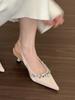 Niche pointed high heels apricot rhinestone bag head sandals fairy shoes 2025 spring and summer temperament single shoes