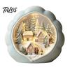 Christmas Tree Wooden Figurines Tabletop Decor with Warm LED Lights, 2D Printed Snow Village Scene Decorative Church And Sleigh Sets Santa Reindeer