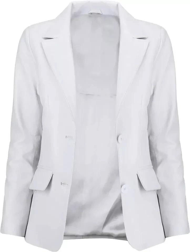 Handmade Classic Blazer Women's White Genuine Stylish Lambskin Original Leather