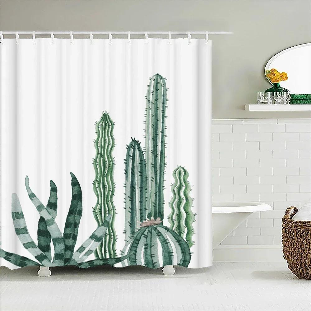 3D Printed Green Tropical Plants Shower Curtains Bathroom Waterproof Polyester Leaves Bath Curtain Shower Curtain Bath Screen