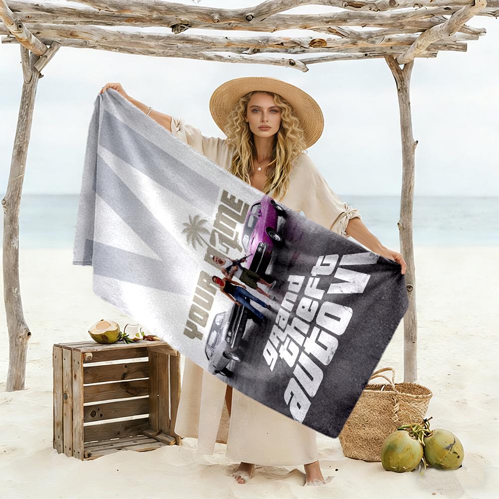 Grand Theft Auto Customize Your Name Beach Towel Super Soft Microfiber Quickdry Fabric Suitable for Sports Travel Swimming Yoga Bathroom Beach And Poo