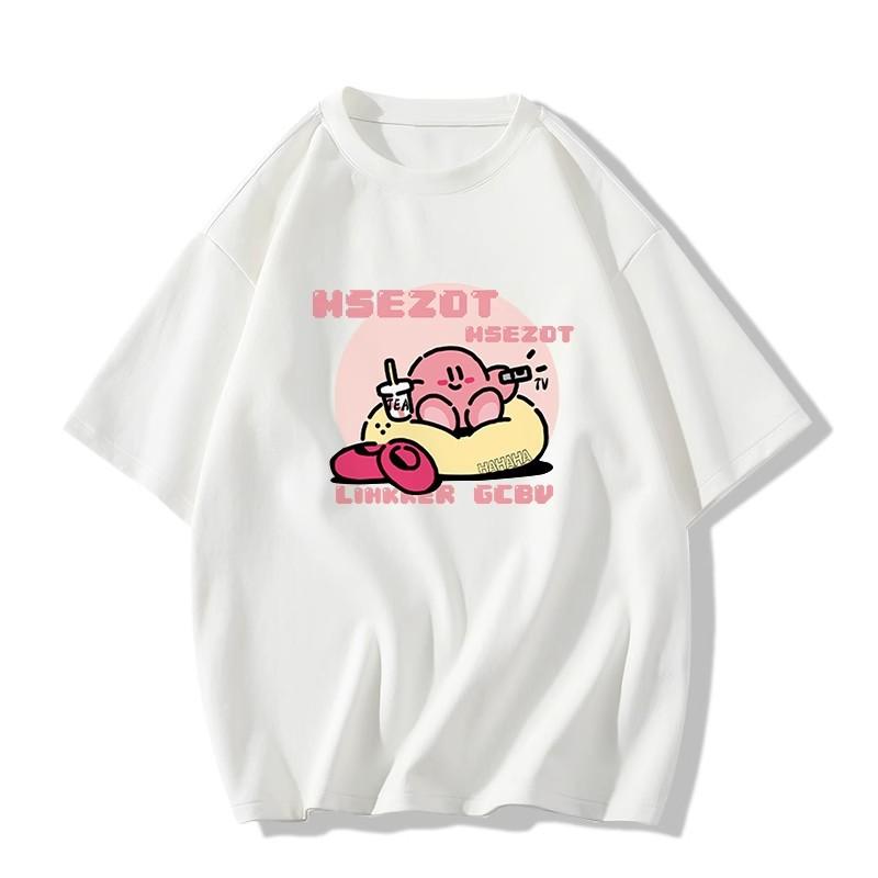 

Heavy cotton loose large size short-sleeved t-shirt women s summer new American cartoon sweet printed half-sleeved top tide M белый