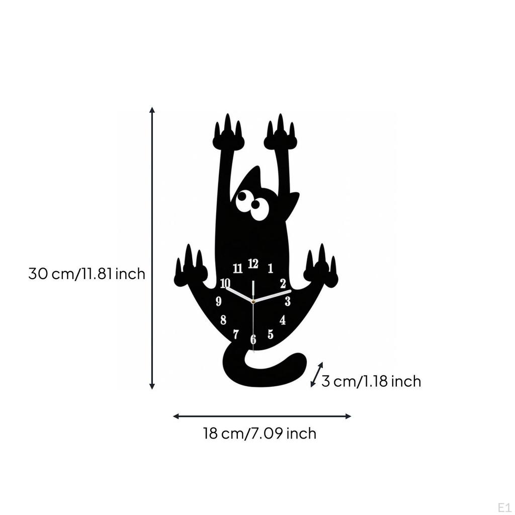 NonTicking Feline Wall Clock | Silent Quartz Movement Powered Design, Cat Clock, for Living Room