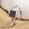 925 Sterling Silver Black Square Ring - Women's Retro Niche Design, Cool Style, Open Adjustable for Index Finger