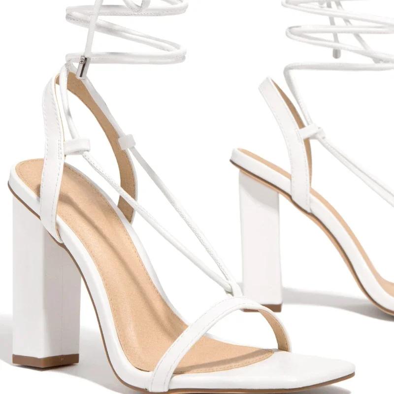 Women Heel Shoes Luxury Brand Summer Lace Cross Tie Solid Colors Fashion Concise Elegant Casual Large Sizes Pumps Ladies