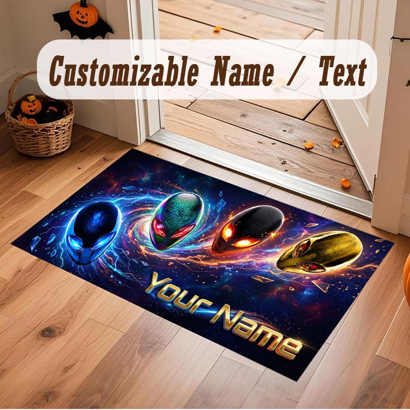Space Cosmic Theme Crystal Velvet Floor Rug Personalized Custom Name Text Warm Carpet Home Decoration