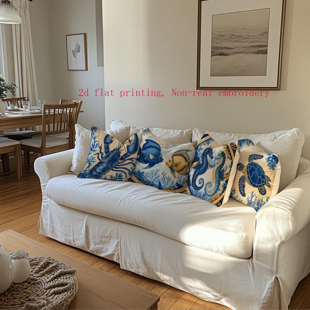 1/4pcs Nautical Coastal Throw Pillow Covers Ocean Marine Life Decorative Pillow Cases for Home Living Room Bedroom Outdoor