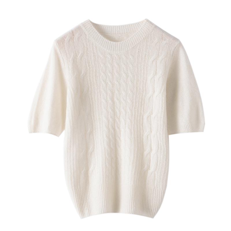 Le Kasha 2026 Autumn/Winter Women's Cashmere Cable Knit Short Sleeve Sweater - Skin-Friendly, Round Neck, Versatile, Thick.