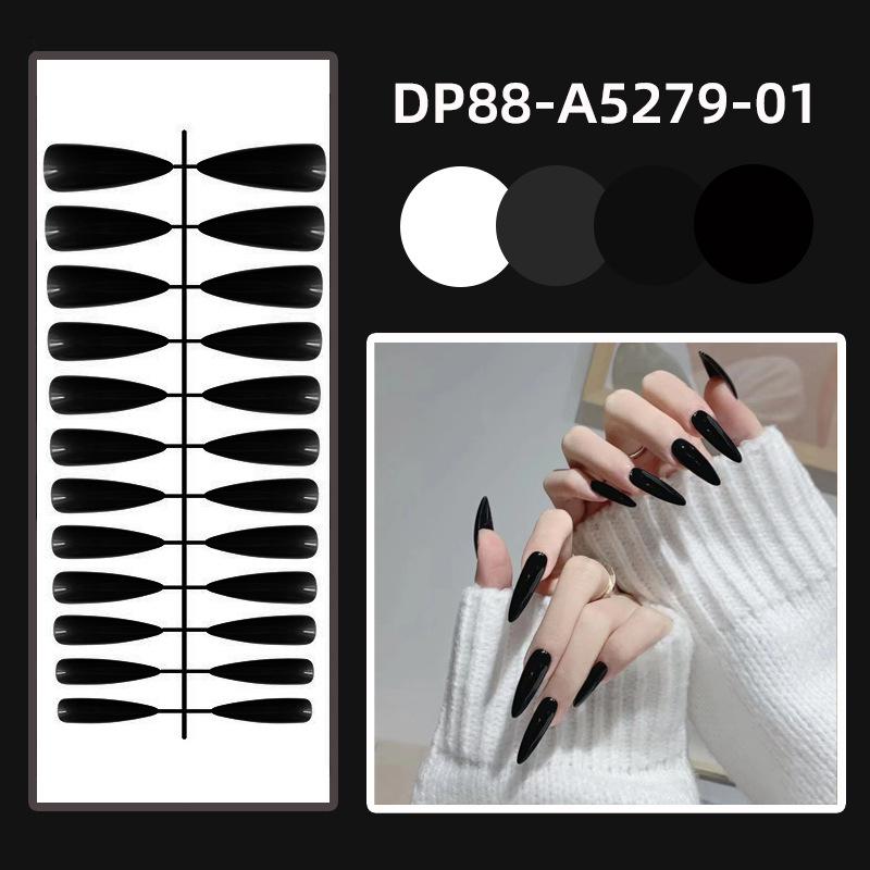 24Pcs New Detachable Solid Color Fake Nails Wearable Bright Long Ballet False Nails Full Cover Manicure Press-On Nails Women чёрный