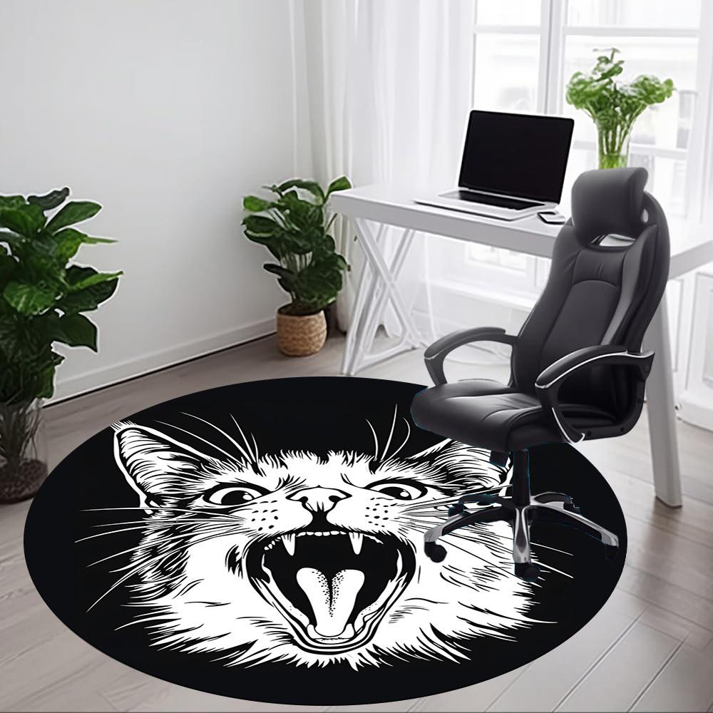 1pc Feline Expression Office Round Area Rug, Under Office Chairs Bedroom Living Room Home Decor, Room Deco, Available in Various Sizes