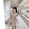 Elegant Women's Wool Cardigan Coat with Apricot, Fur-Trimmed Detail and Waist Cinching – Perfect for Autumn and Winter.