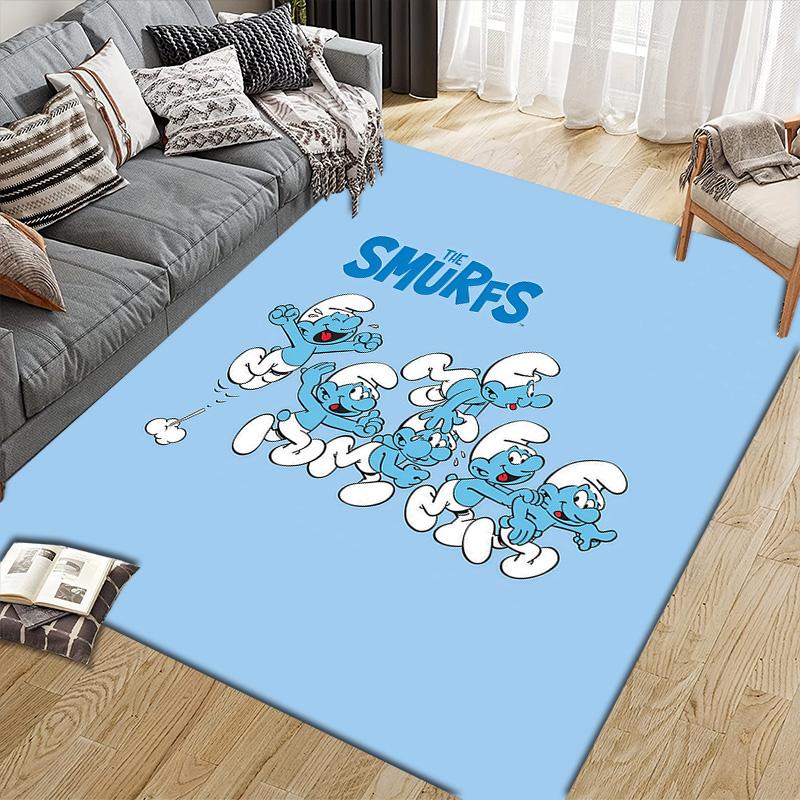 The Smurfs Flannel Pattern Square Carpet,Area Rug,Carpet Rug for Living Room Bedroom Sofa Playroom Decor,Non-slip Floor Mat