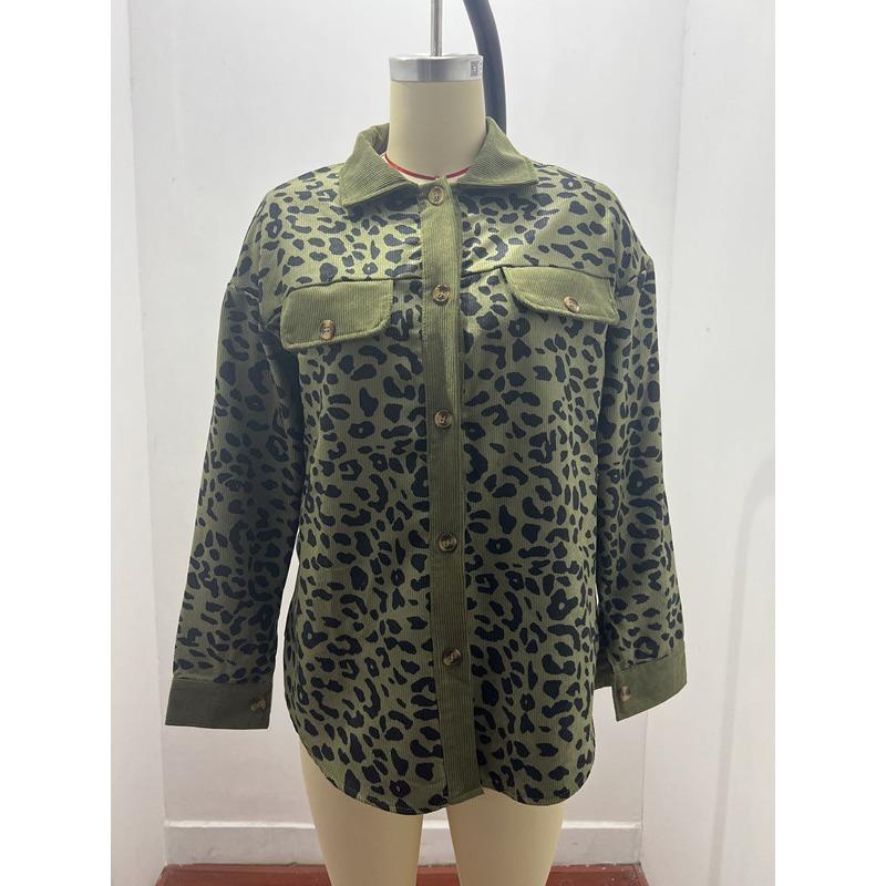 Women's Autumn and Winter Plus Size Fashion Leopard Print Button Long Sleeve Jacket